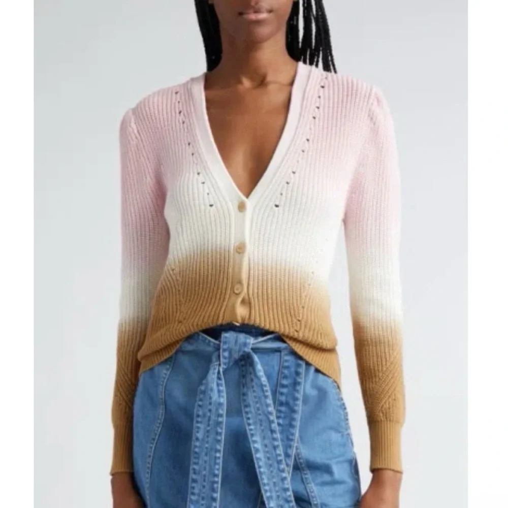 Veronica Beard Parula Dip Dye Ombre Cotton Cardigan XS $368 Revolve